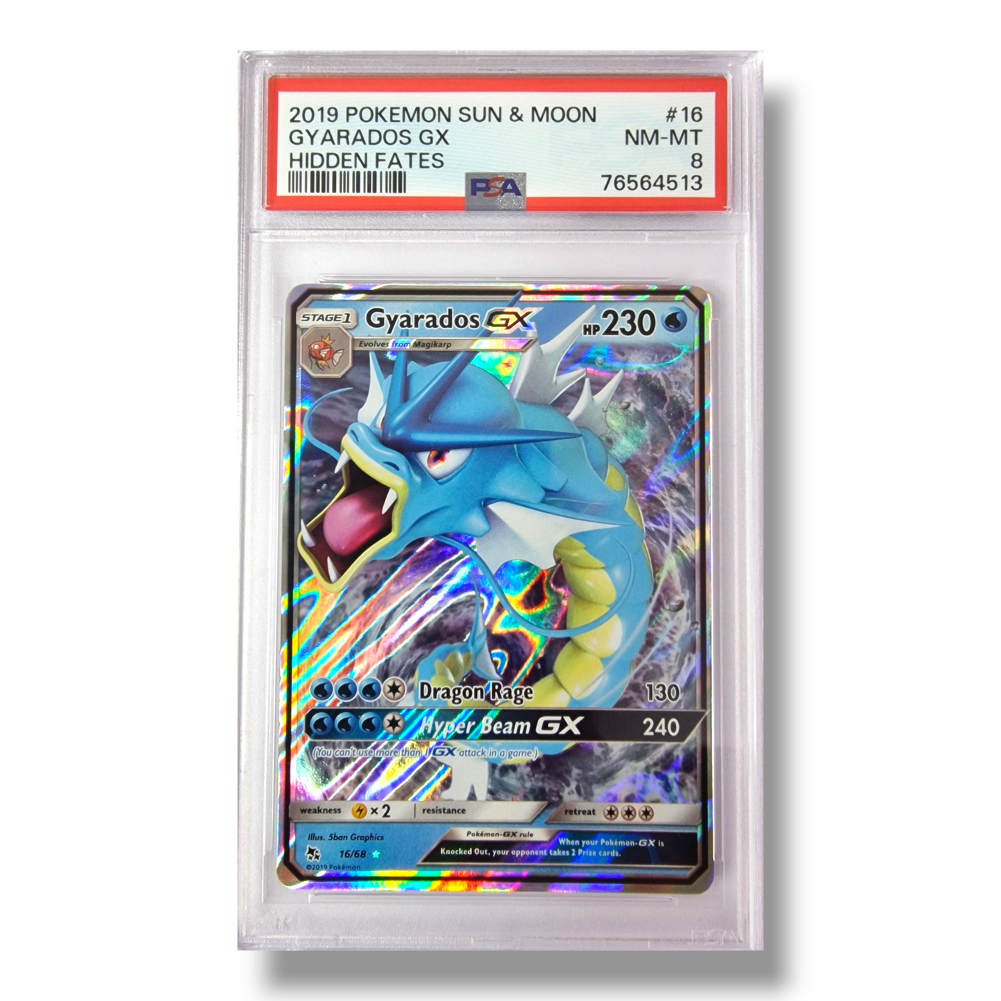 PSA NM-MT 8 - SM Hidden Fates - Gyarados GX #16